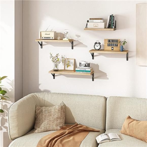 4 Pack Floating Shelves Rustic Wood Shelves Wall Mounted Shelf  Bathroom Decor - Picture 6 of 6